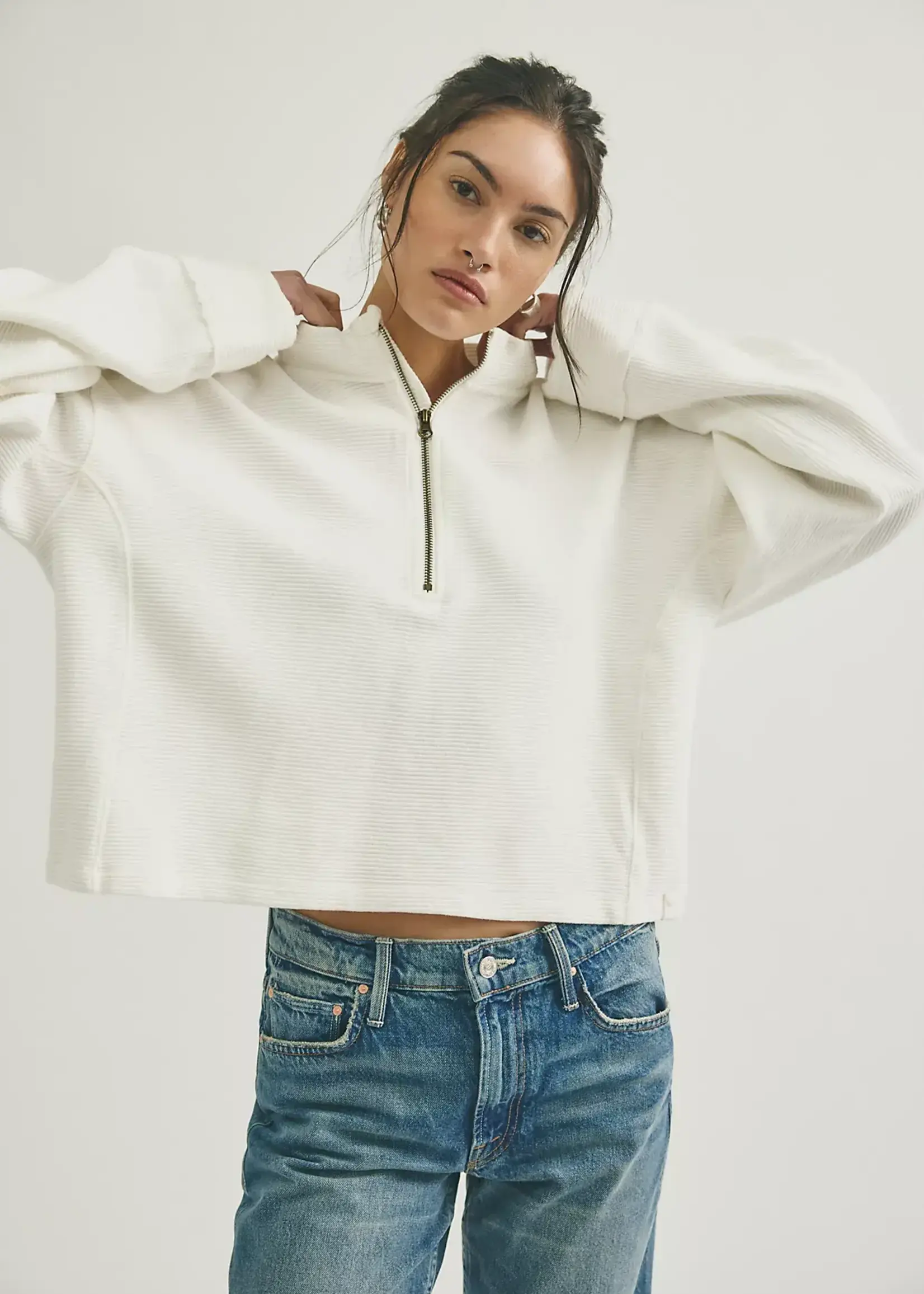 Free People CELESTE QUARTERZIP / CLEAN IVORY