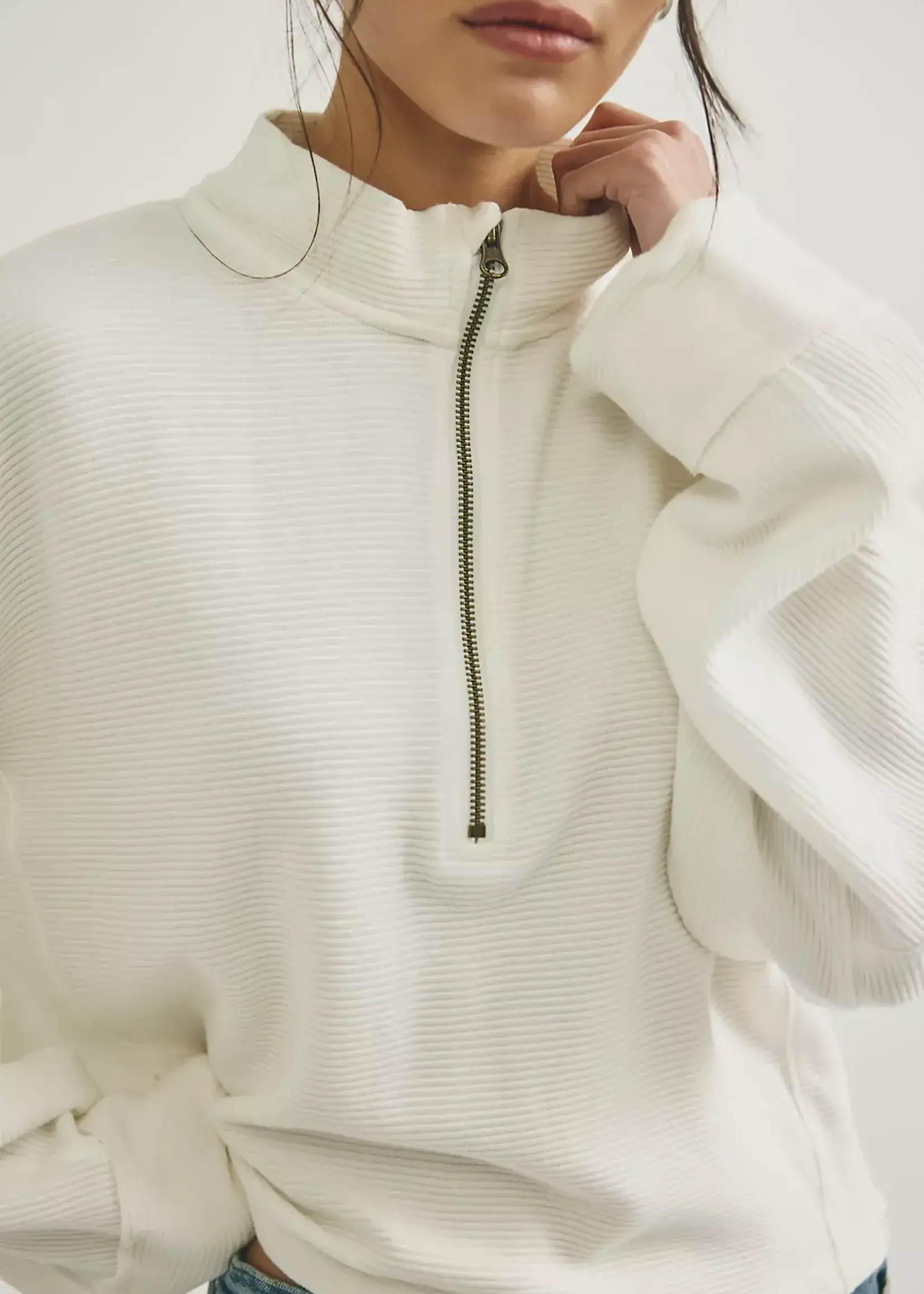 Free People CELESTE QUARTERZIP / CLEAN IVORY