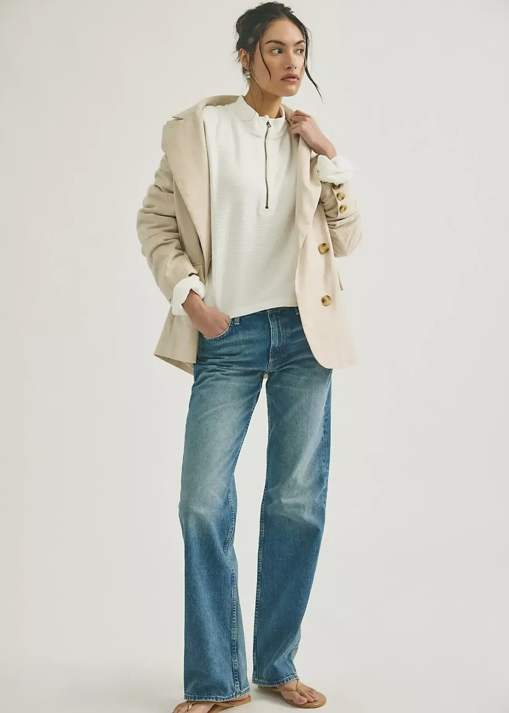 Free People CELESTE QUARTERZIP / CLEAN IVORY