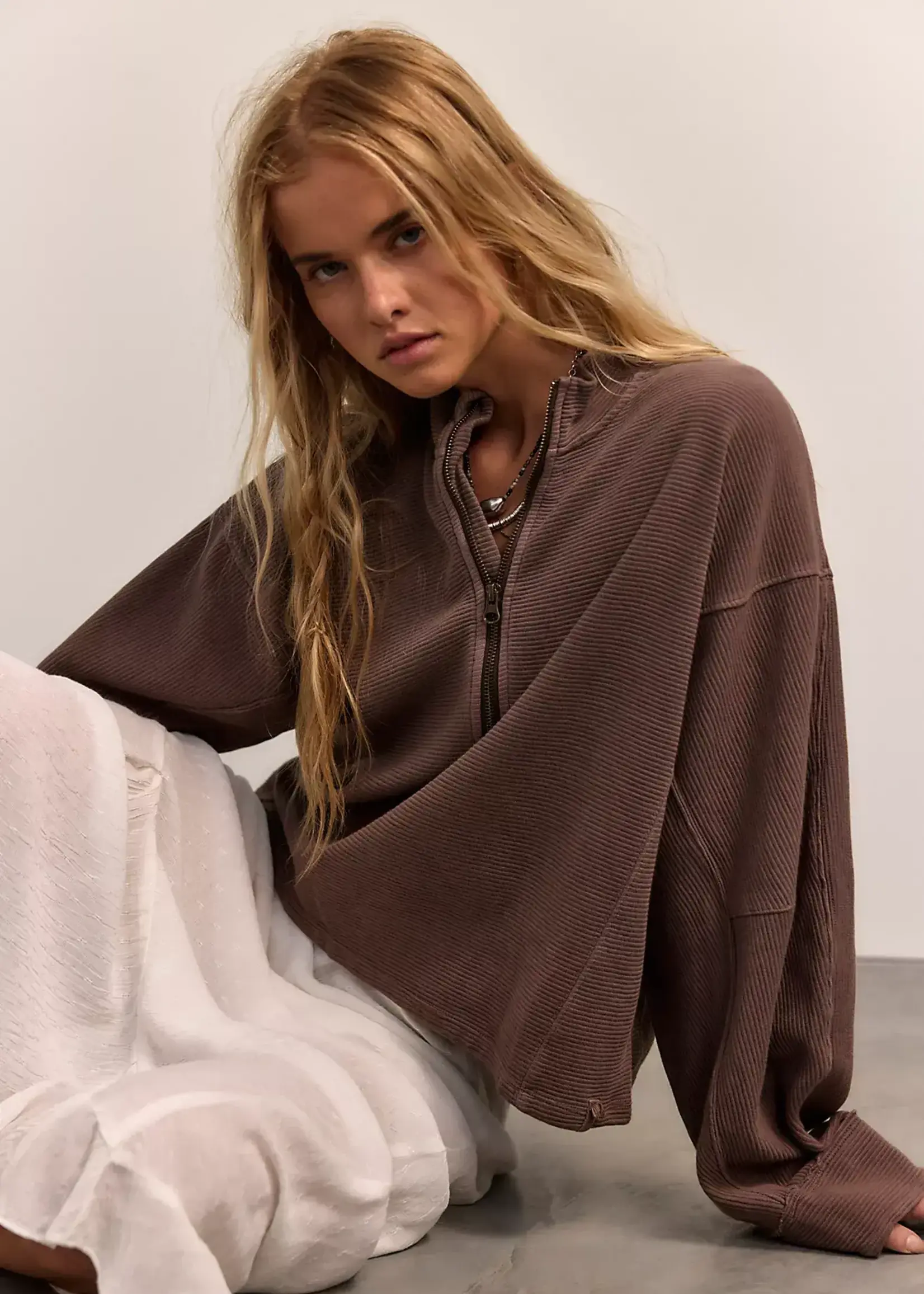 Free People CELESTE QUARTERZIP / MOCHACHINNO