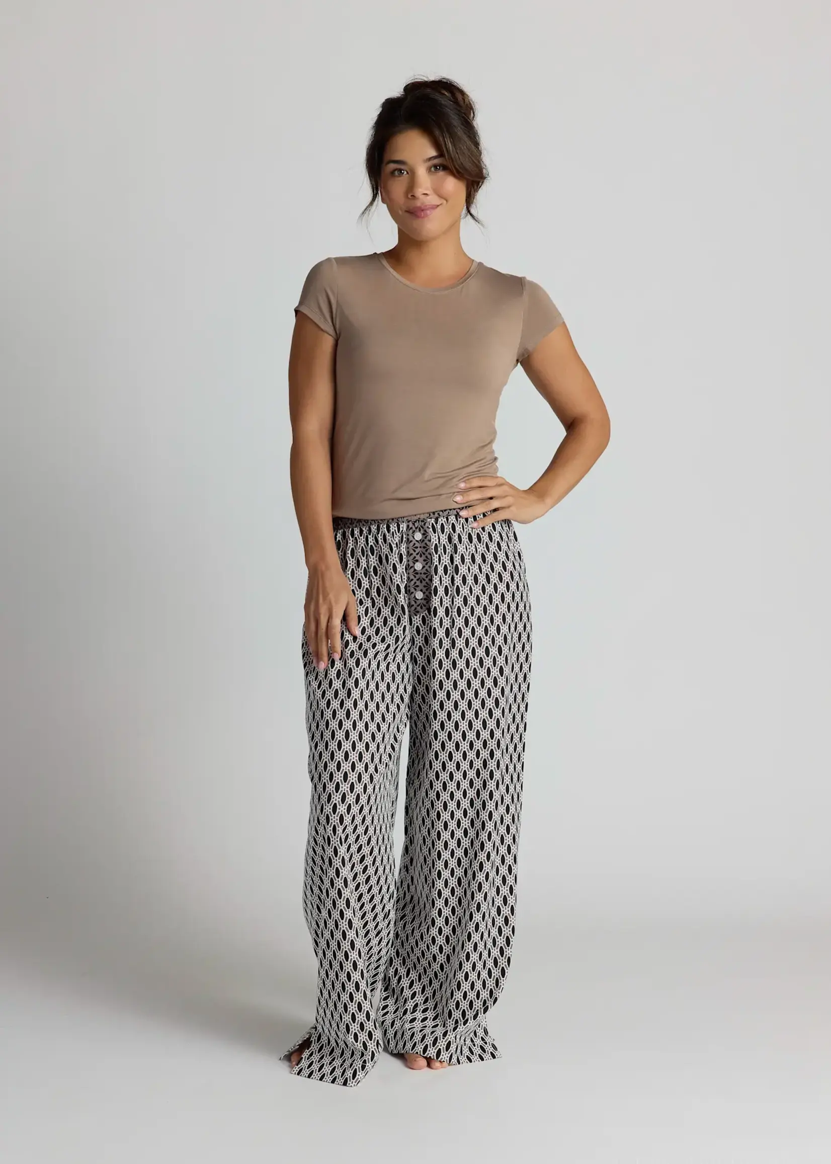 Faceplant Dreams Cotton Printed Pant: Black/Taupe