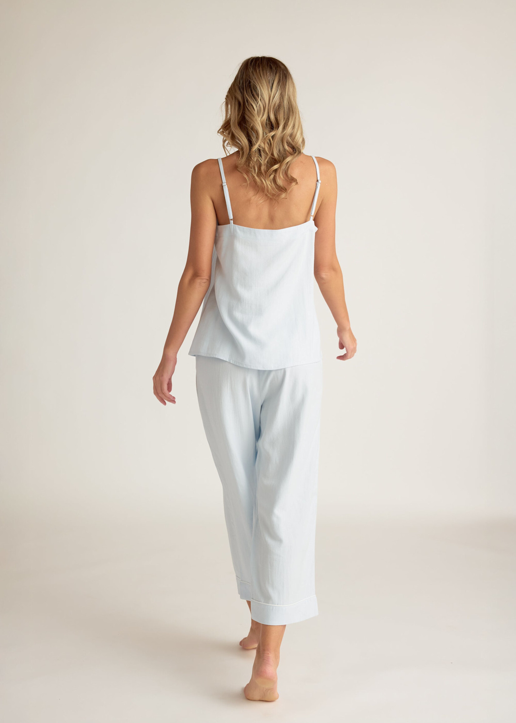 Faceplant Dreams Linen Capri Pant: Sky
