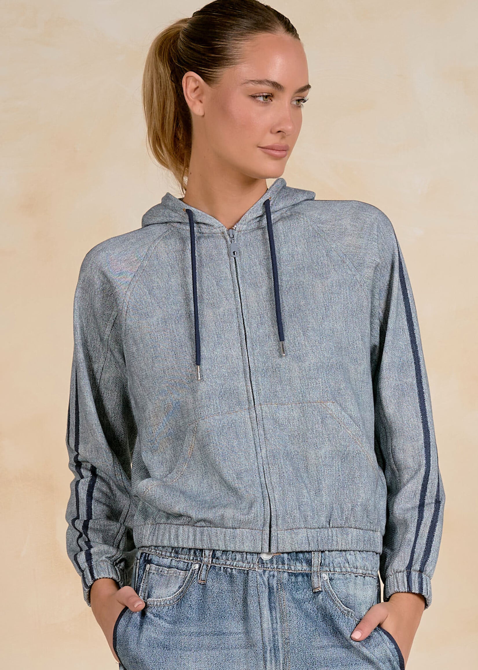 Elan Bomber Hoodie Jacket (Denim)