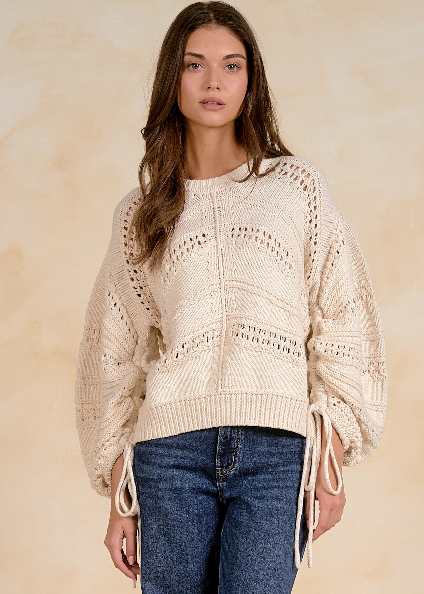 Elan Open Knit Tie Sweater (Off White)