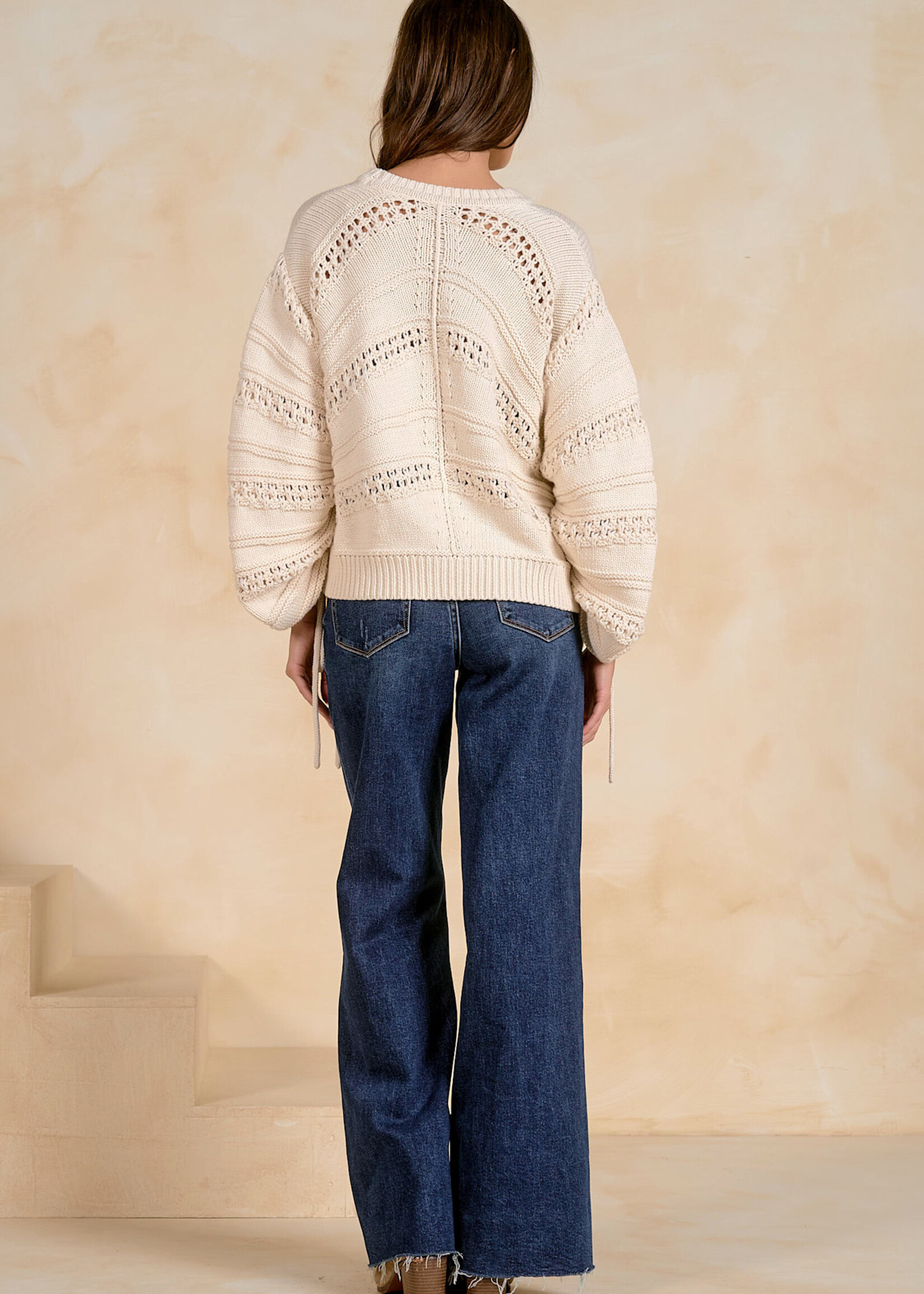 Elan Open Knit Tie Sweater (Off White)