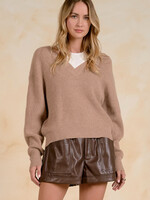 Elan V-Neck Sweater (Tan/White)