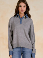 Elan Collared Denim Sweater (Grey)