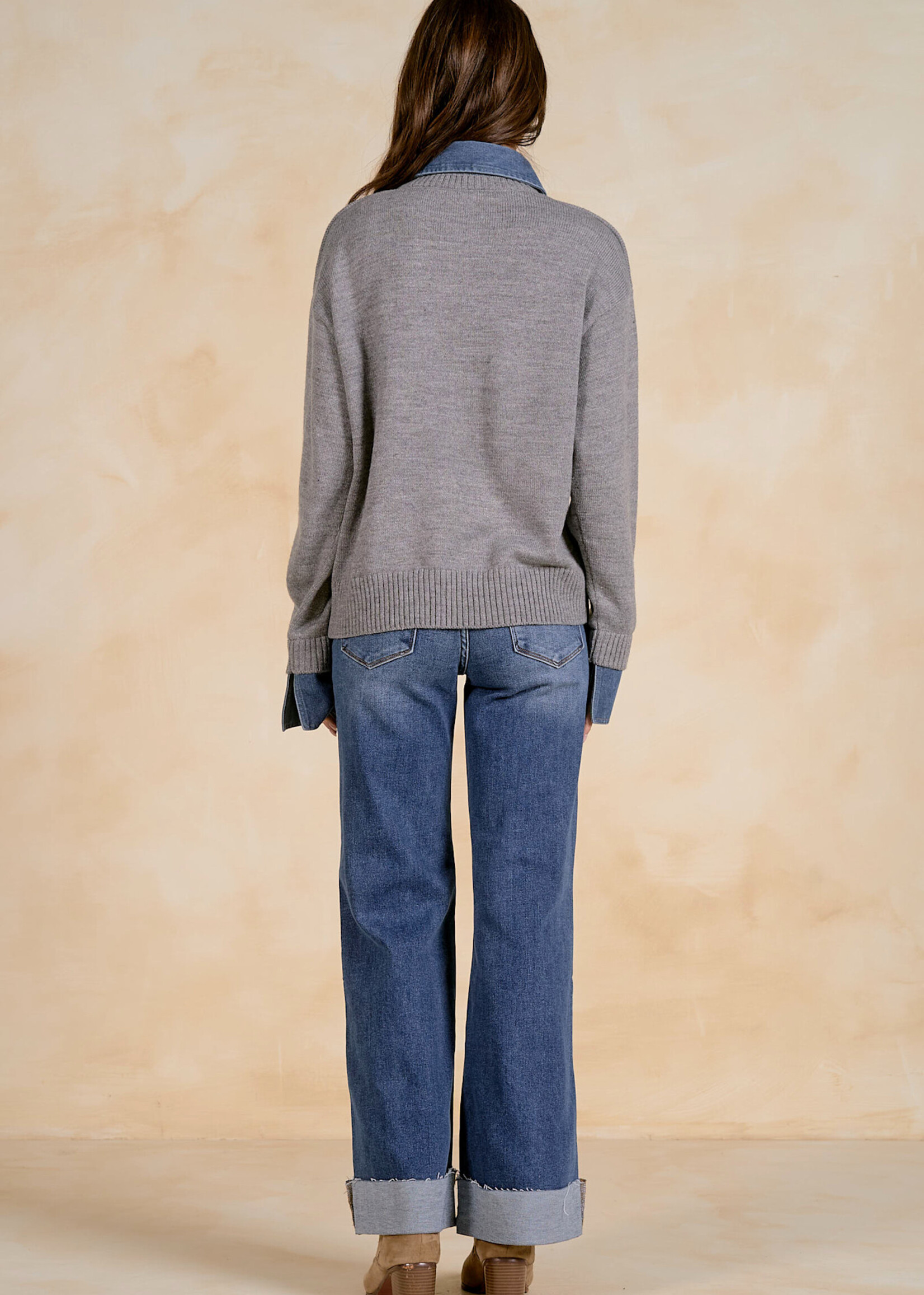 Elan Collared Denim Sweater (Grey)