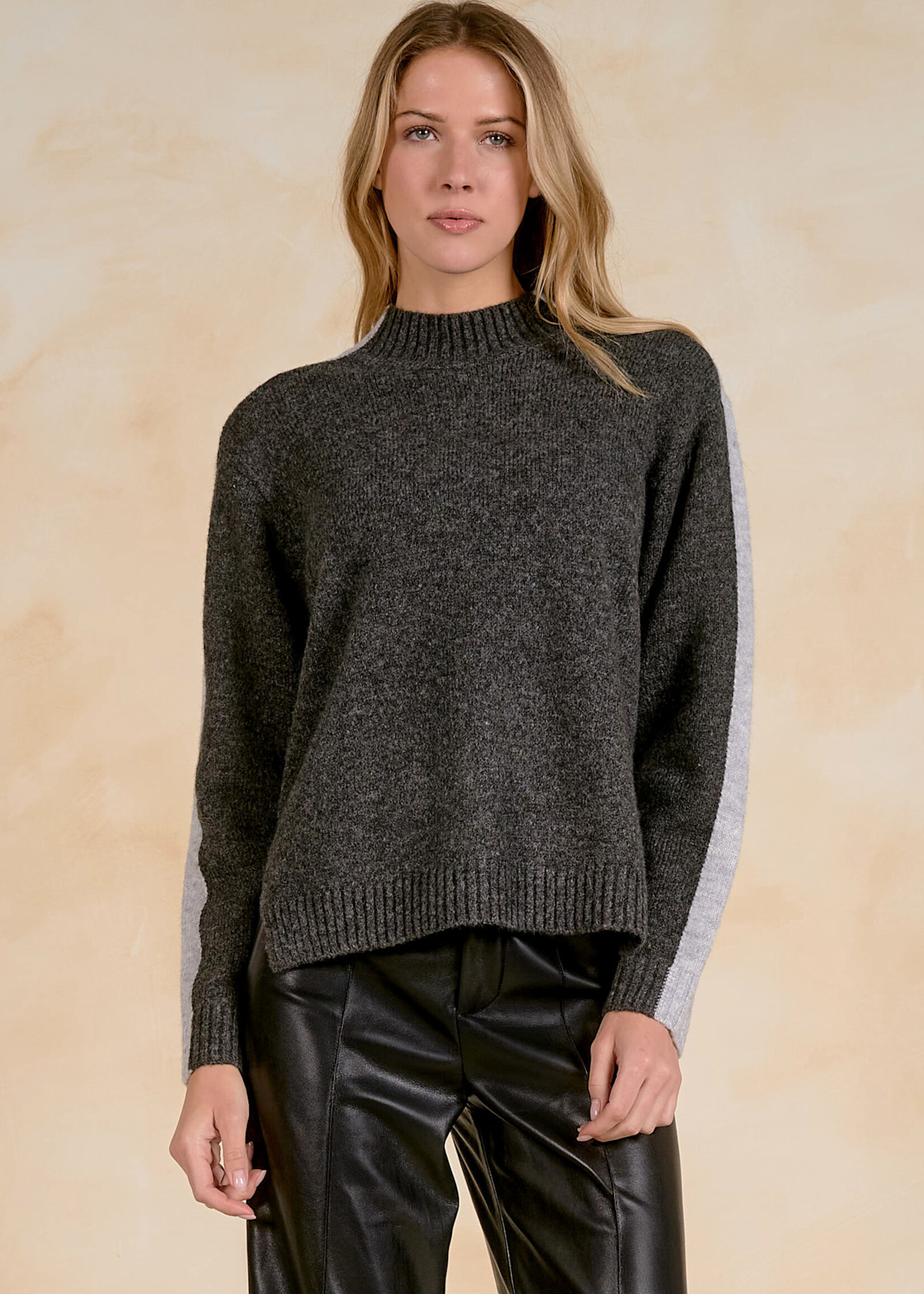 Elan Color Block Sweater (Grey Two Tone)
