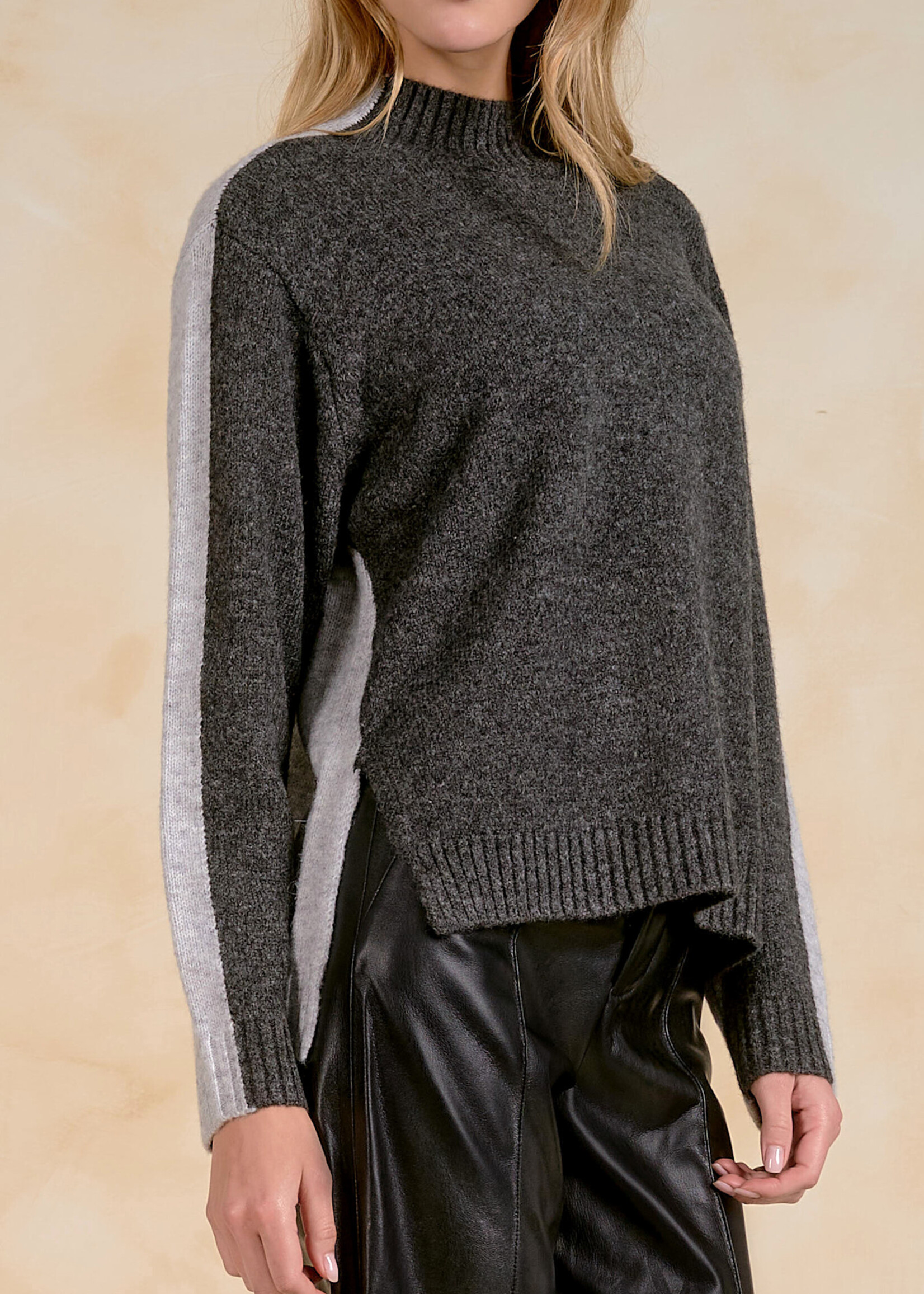 Elan Color Block Sweater (Grey Two Tone)