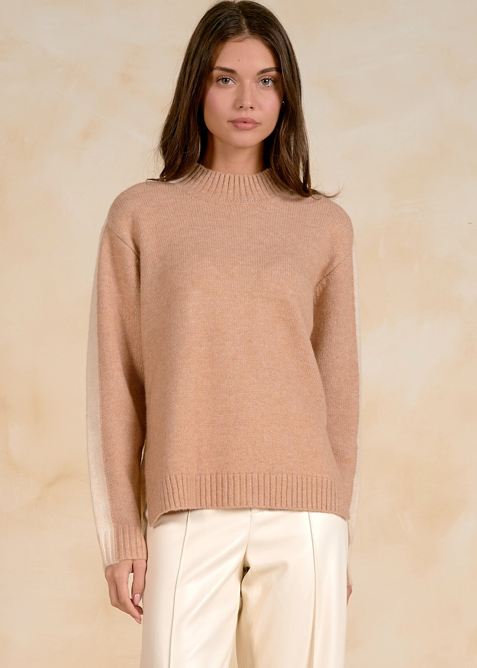 Elan Color Block Sweater (Tan Two Tone)