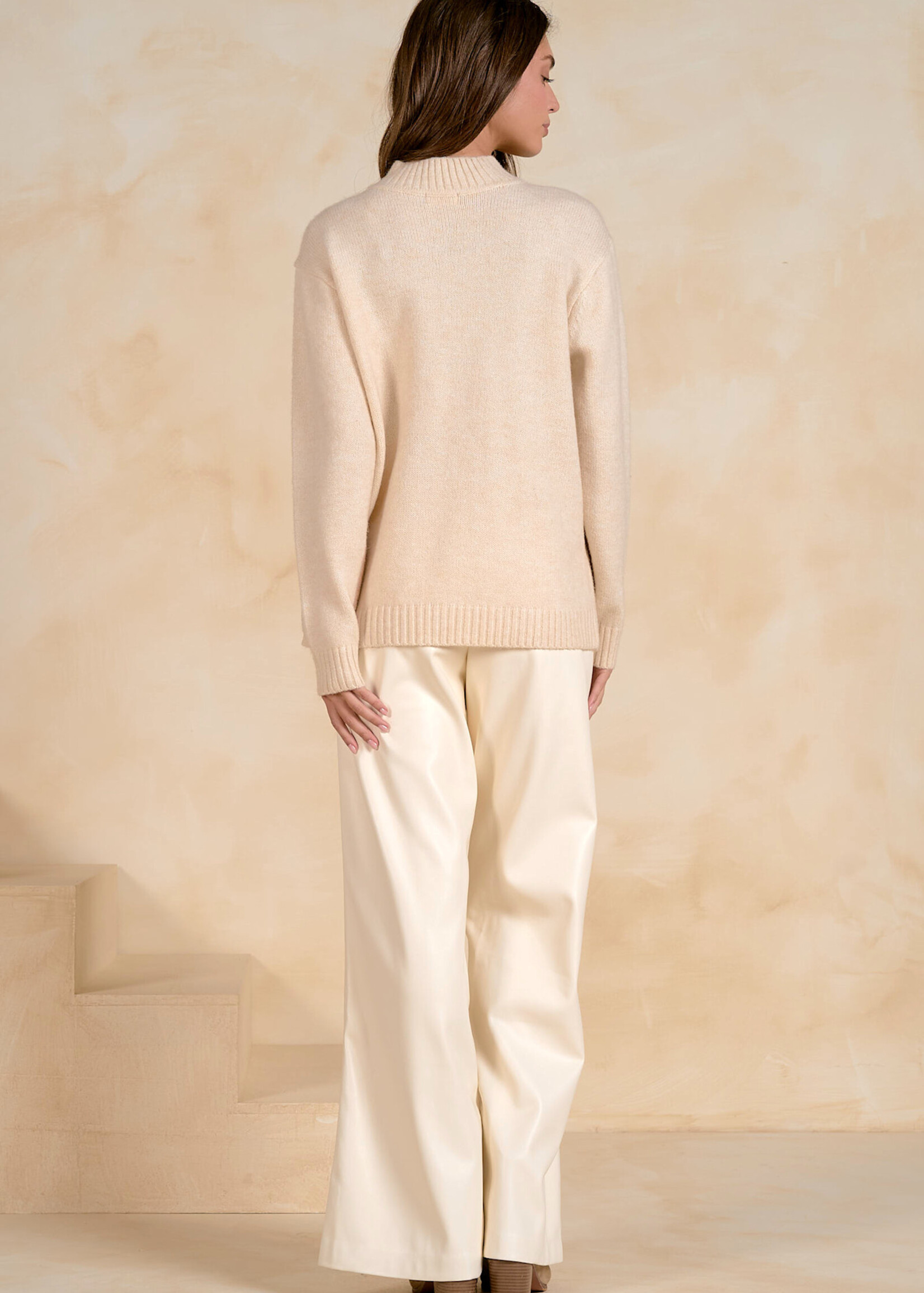 Elan Color Block Sweater (Tan Two Tone)