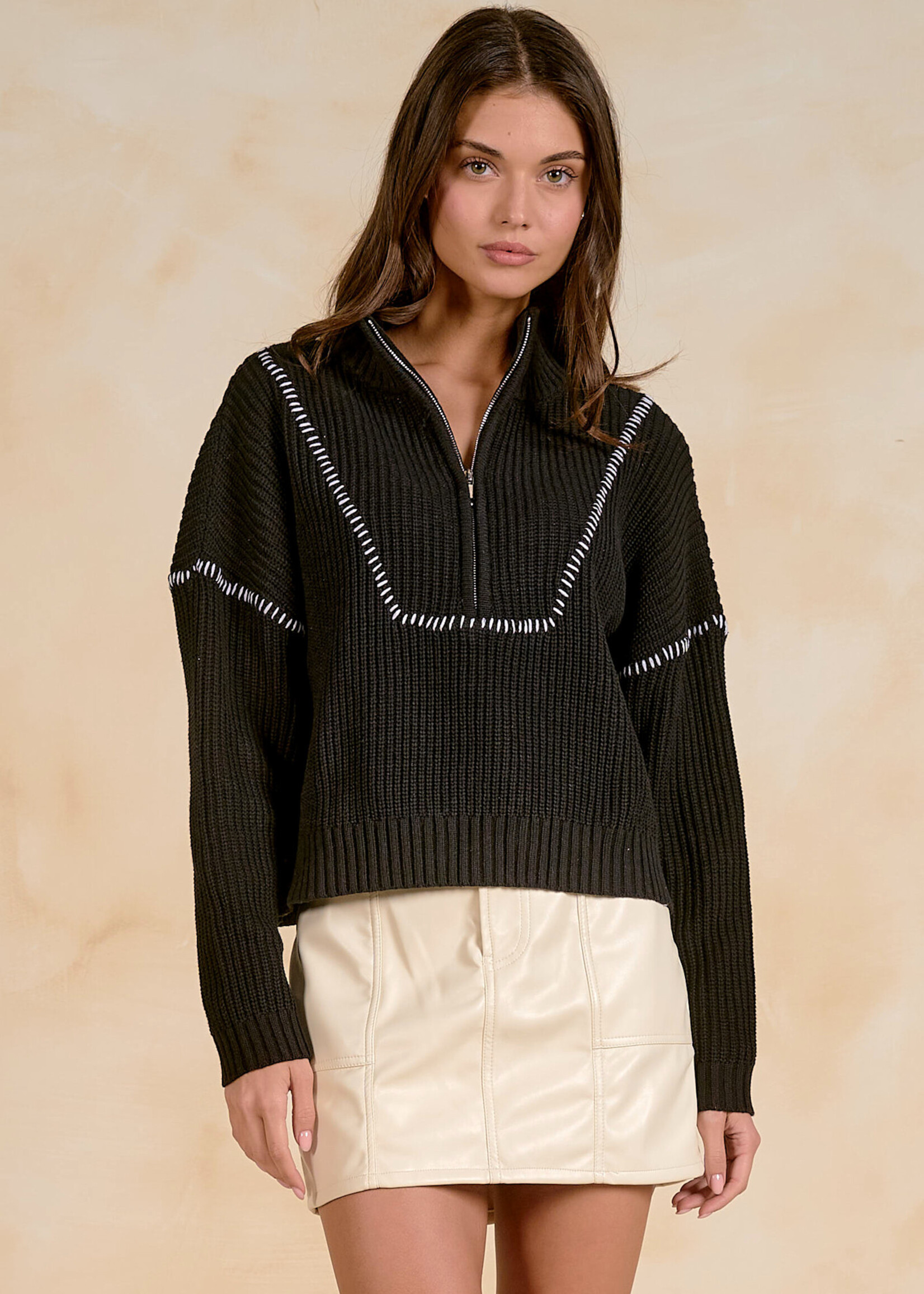 Elan 1/4 Zip Front Sweater (Black)