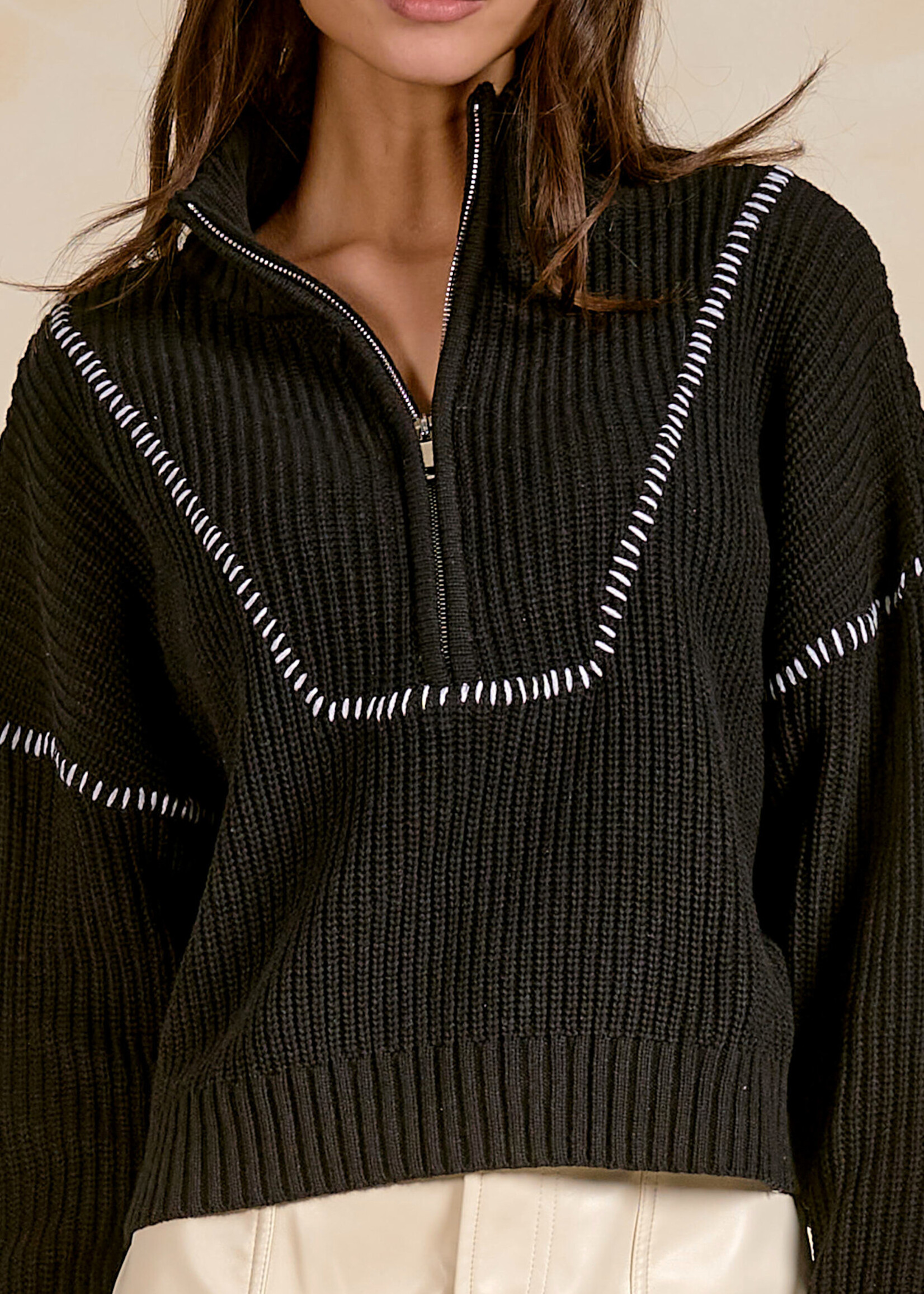Elan 1/4 Zip Front Sweater (Black)