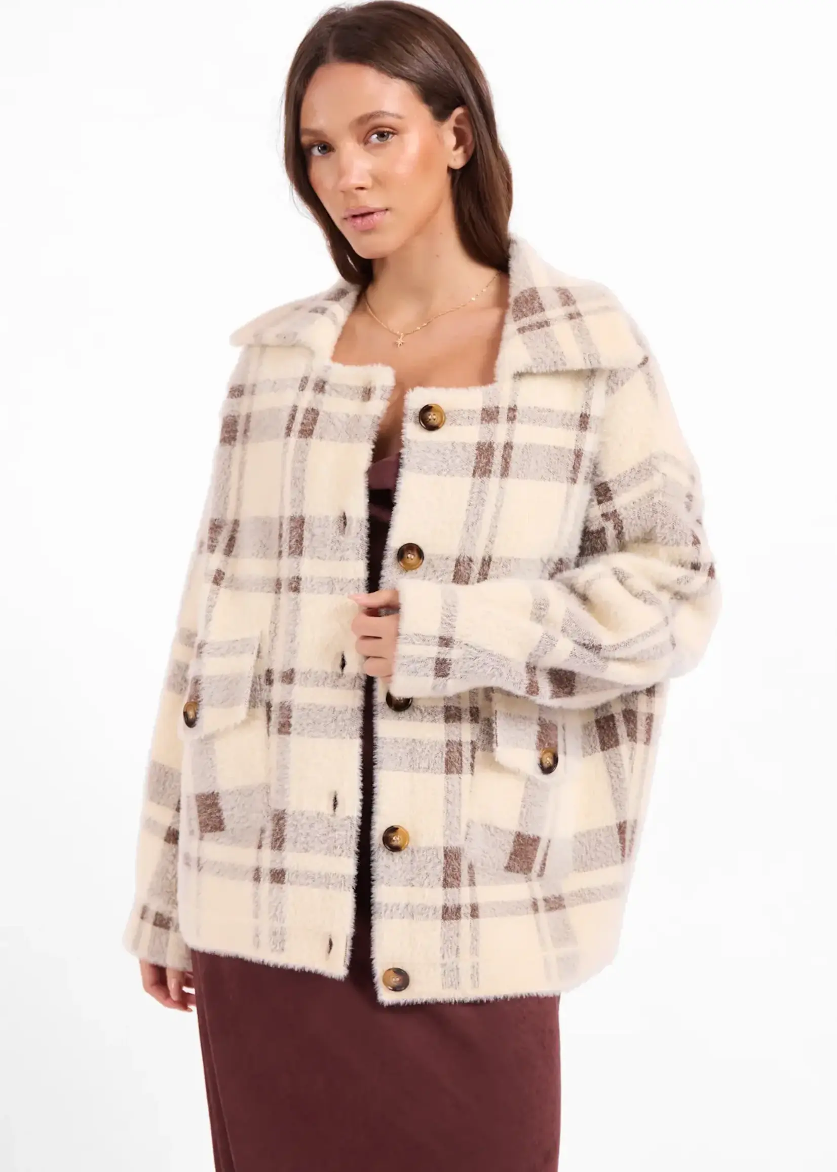 Sage The Label Lola Plaid Coat (Cream Brown)