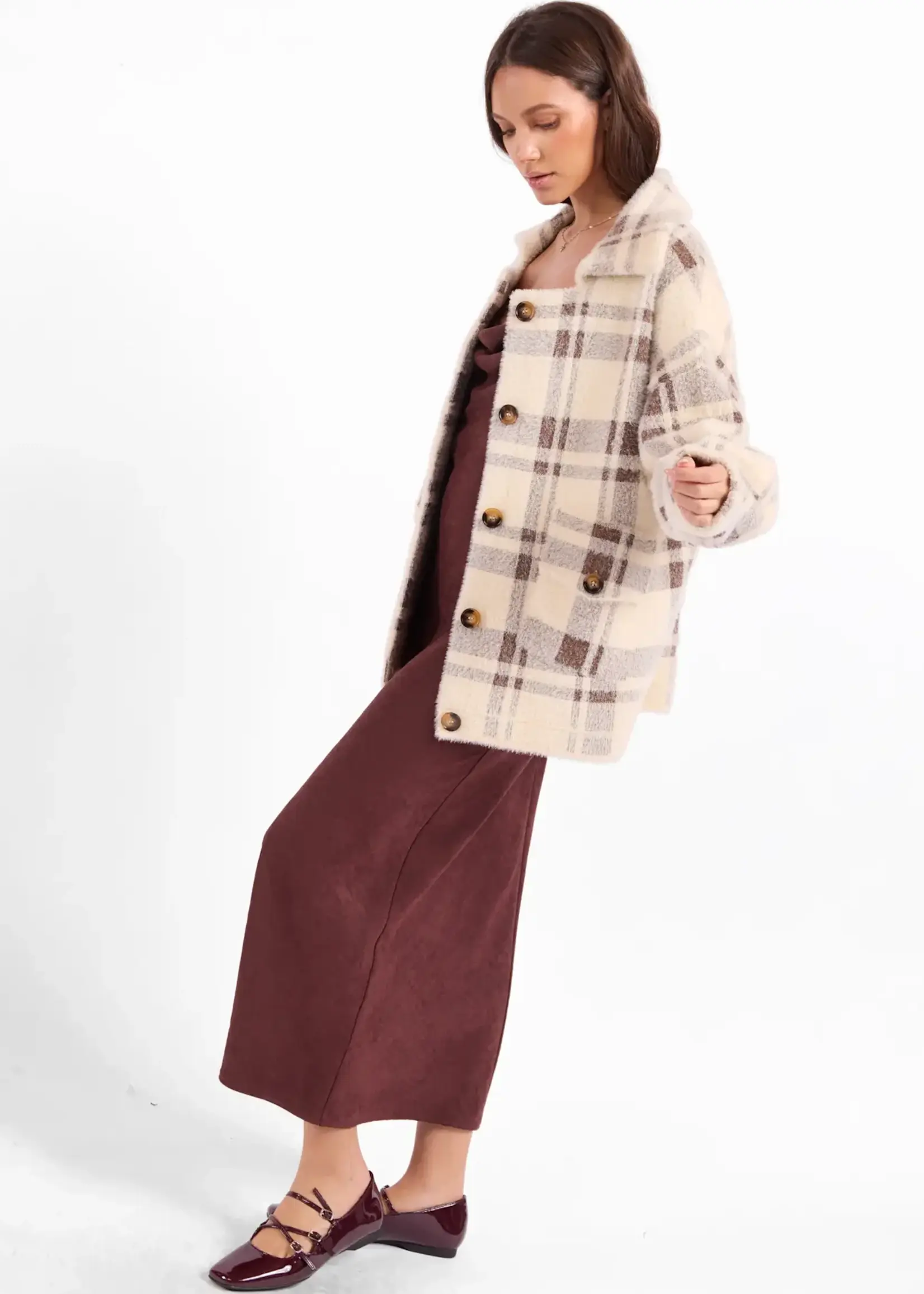 Sage The Label Lola Plaid Coat (Cream Brown)