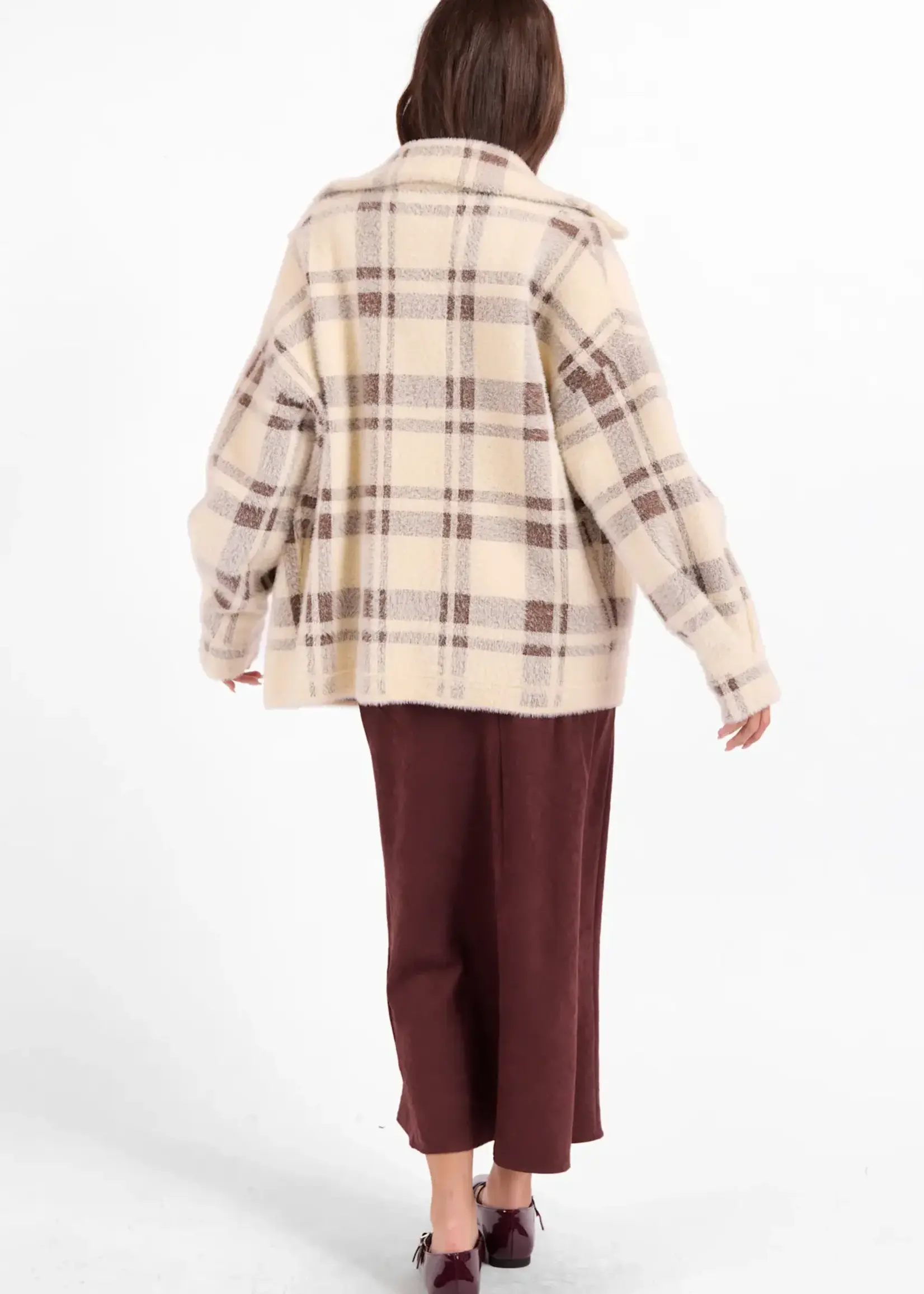 Sage The Label Lola Plaid Coat (Cream Brown)