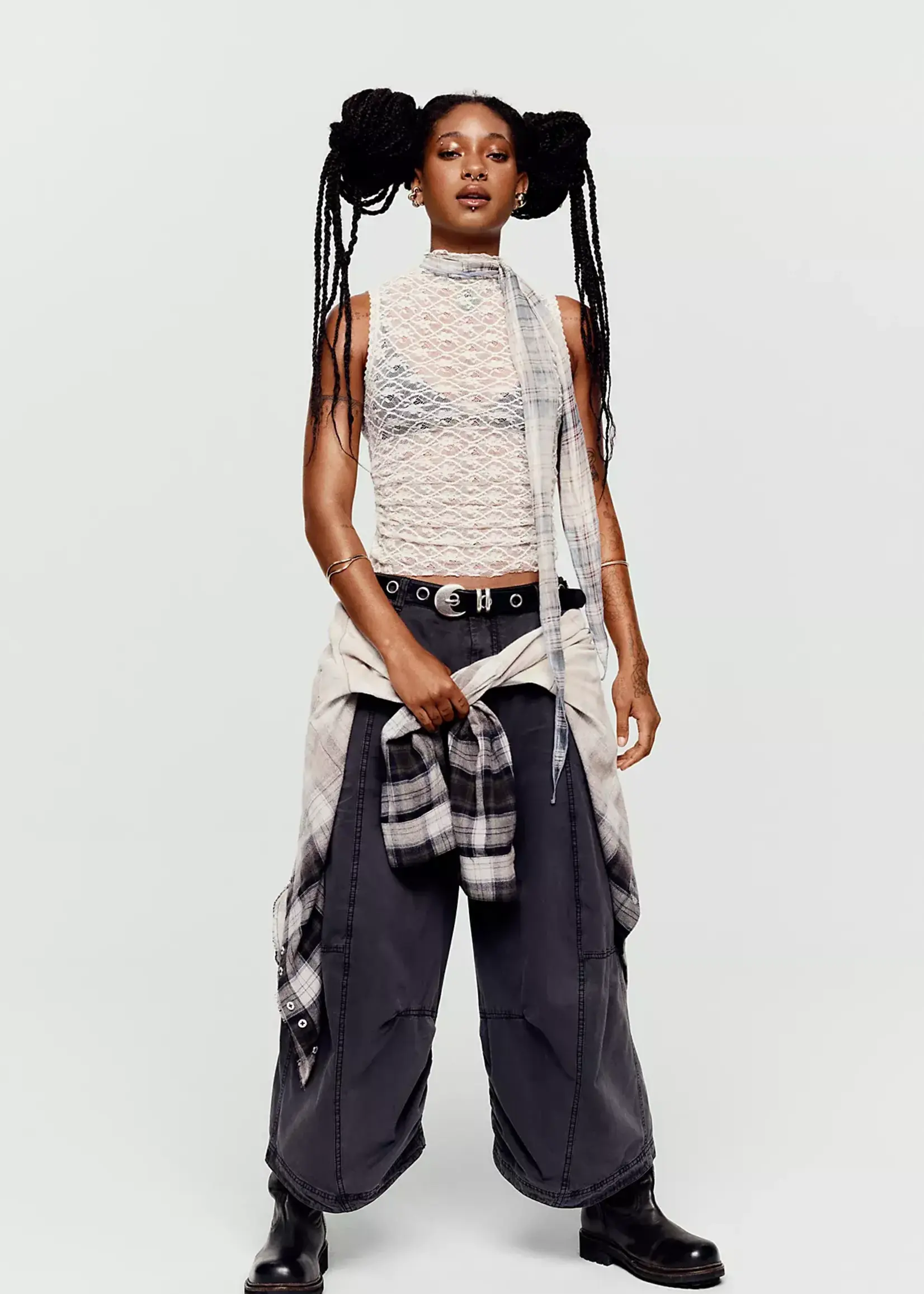 Free People Lexi Plaid Shirt (Forest Green Combo)