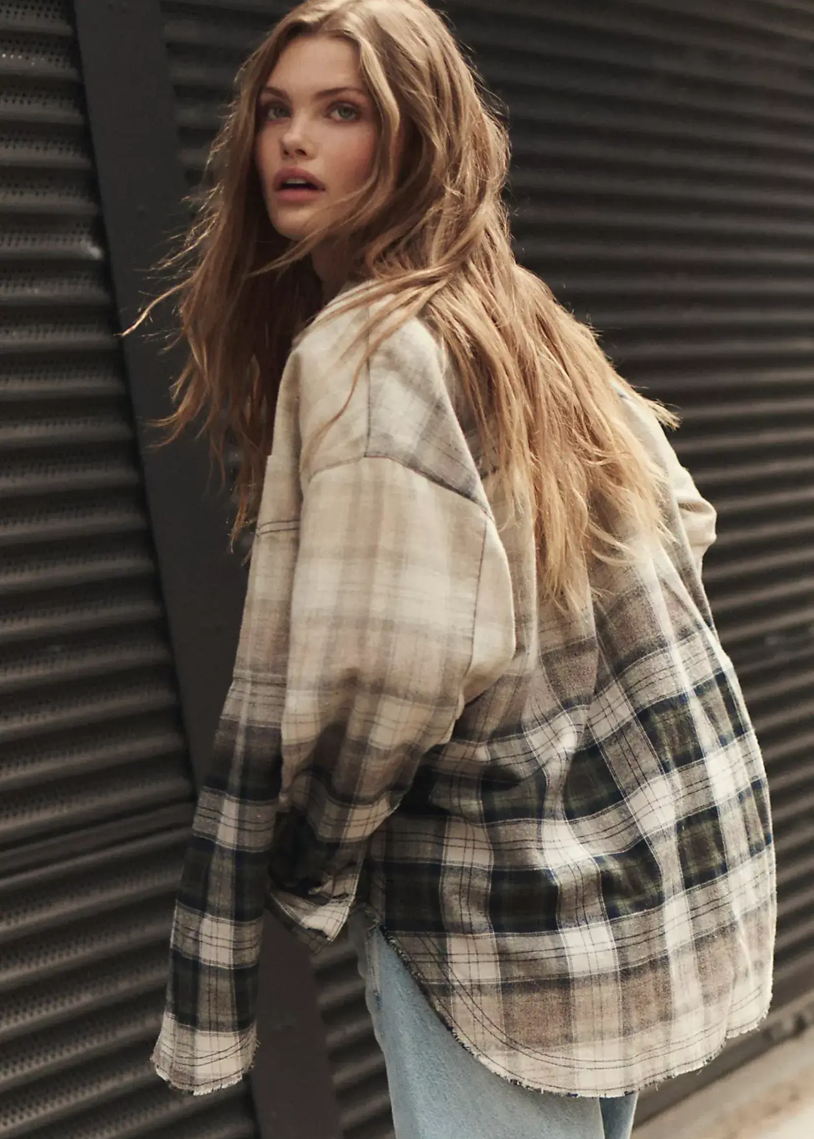 Free People Lexi Plaid Shirt (Forest Green Combo)