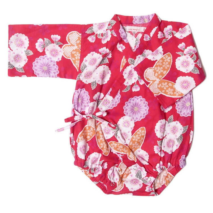 Lucky Wang Kimono One Piece Butterfly Floral Red
