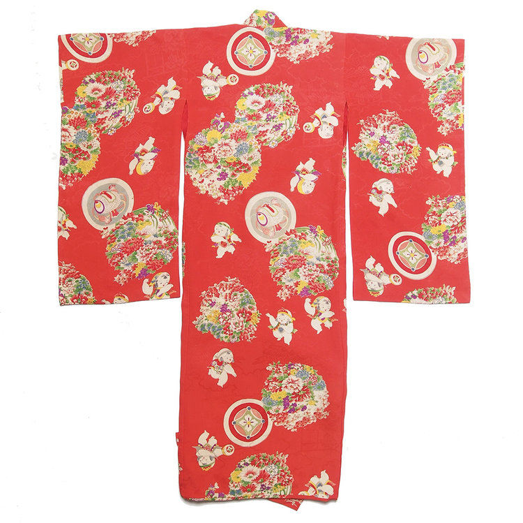 Vintage Silk Kimono Red, 3-7yrs