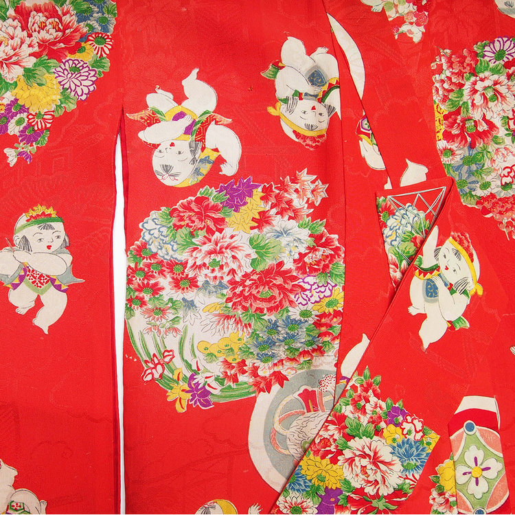 Vintage Silk Kimono Red, 3-7yrs