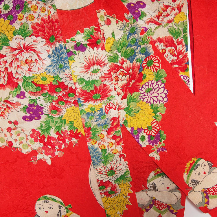 Vintage Silk Kimono Red, 3-7yrs