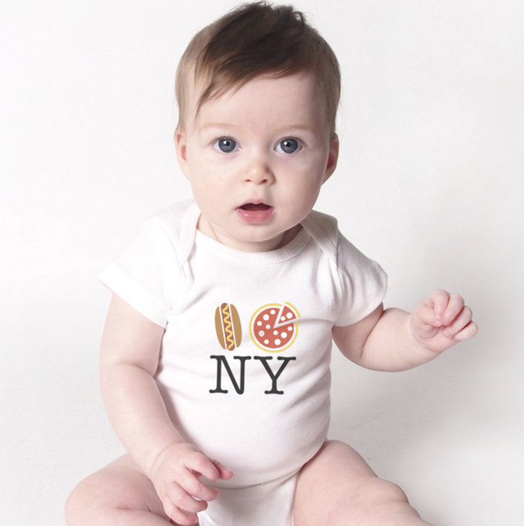 Baby Gift Set:  Pizza NY Onesie 6m, Taxi Rattle, Hello New York