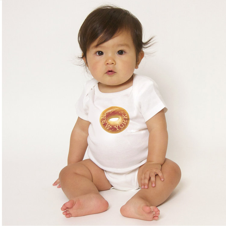 Baby Gift Set: Bagel NY Onesie 6m, Apple Rattle, NYC ABC's Book