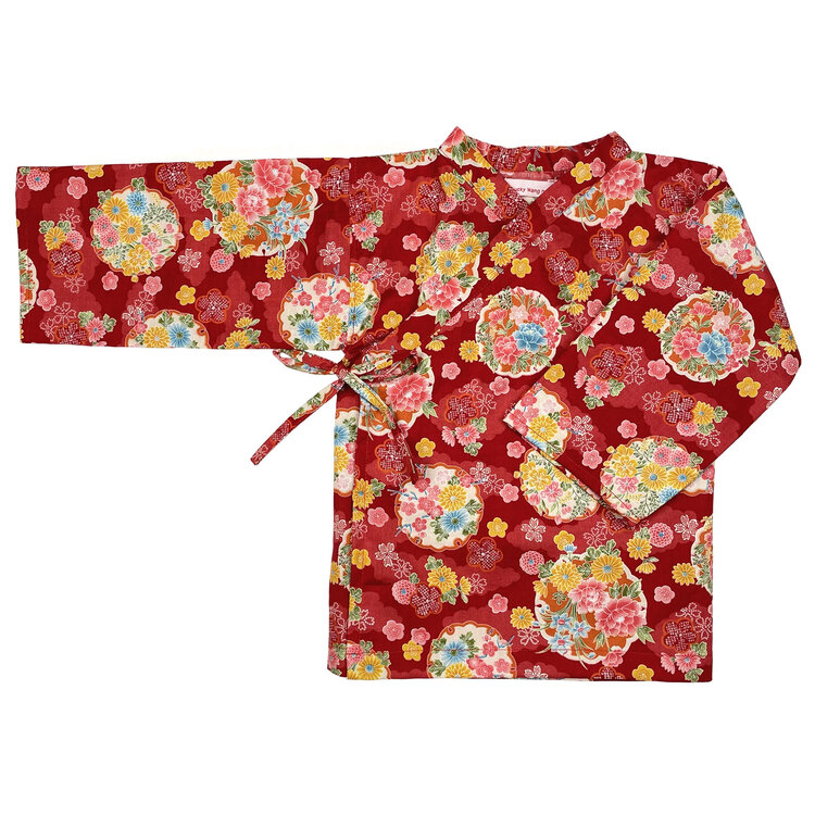 Lucky Wang Kimono Brocade Mum Red