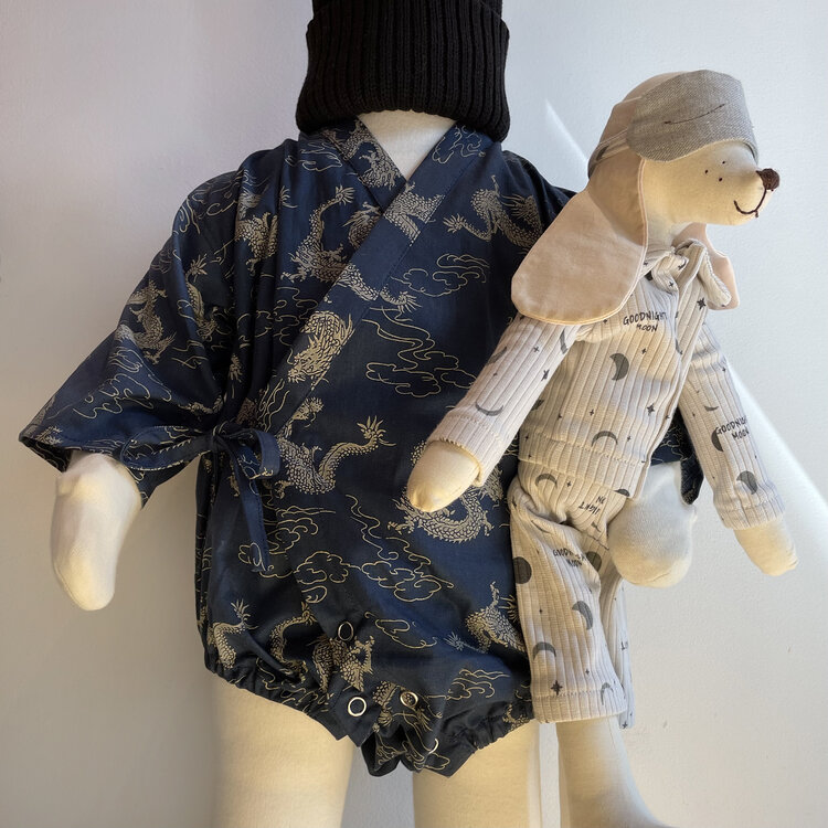 Lucky Wang Kimono One Piece Dragon Navy