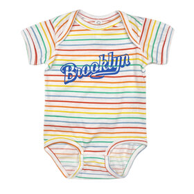 Lucky Wang Brooklyn Script Onesie Rainbow Stripe