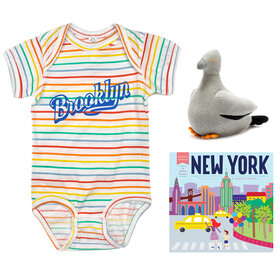 Baby Gift Set: Brooklyn Onesie 6m, Pigeon Rattle, New York: A Book of Colors