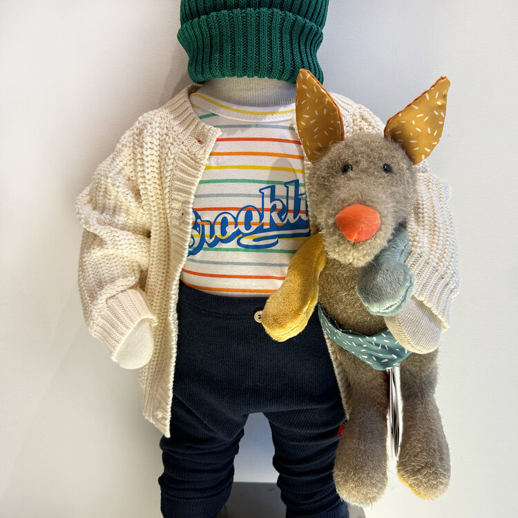 Lucky Wang Brooklyn Script Onesie Rainbow Stripe