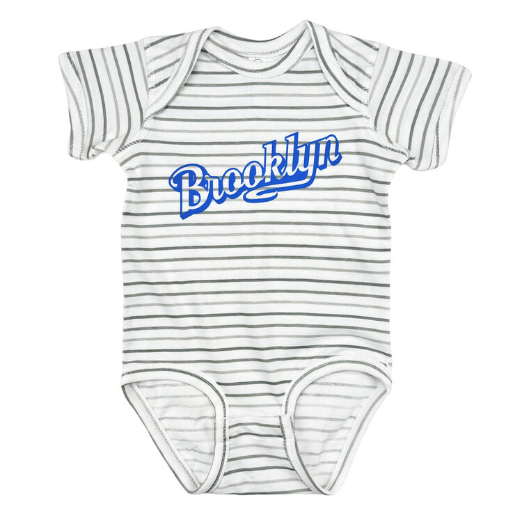 Lucky Wang Brooklyn Script Onesie Grey  Stripe