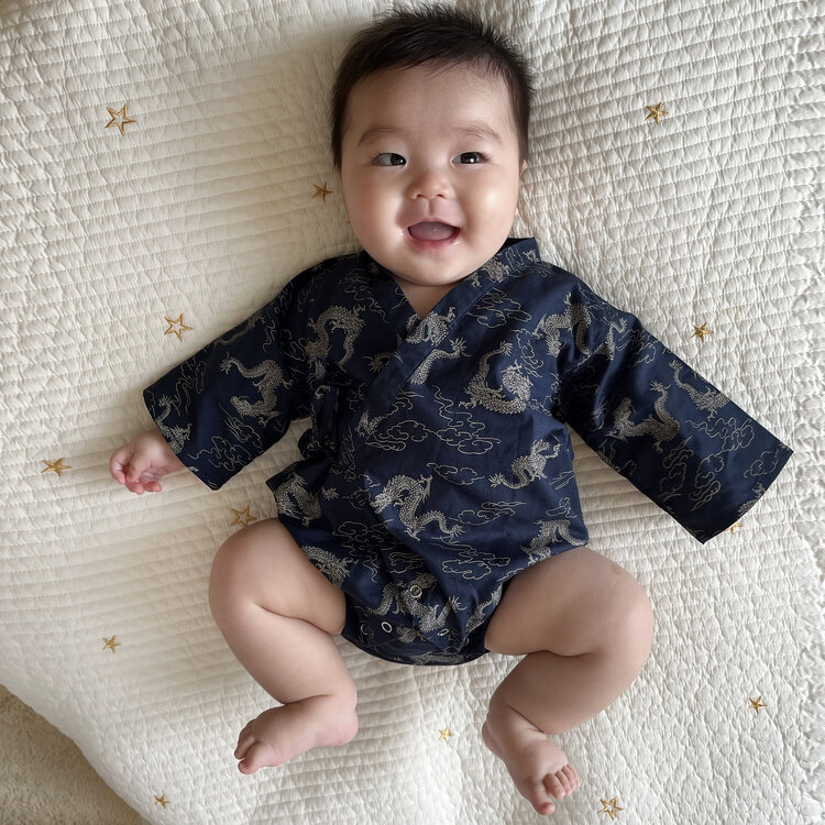 Lucky Wang Kimono One Piece Dragon Navy