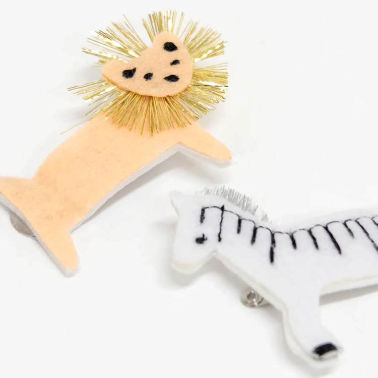 Meri Meri Zebra & Lion Felt Hair Clips