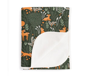 Deer Foxes Dark Green French Terry Blanket Lucky Wang nyc