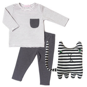 Baby Gift Set: Stripes White Playset 6m,  Mono Kitten Cotton Creature Wee Ones