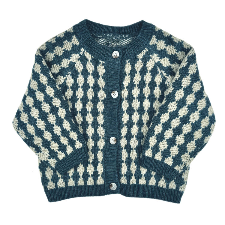 Kizzu Club Diamond Peacock Blue Cardigan