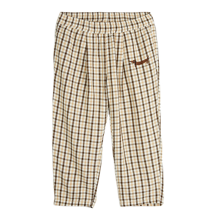 Mini Rodini Gingham Beige Woven Elastic Pants
