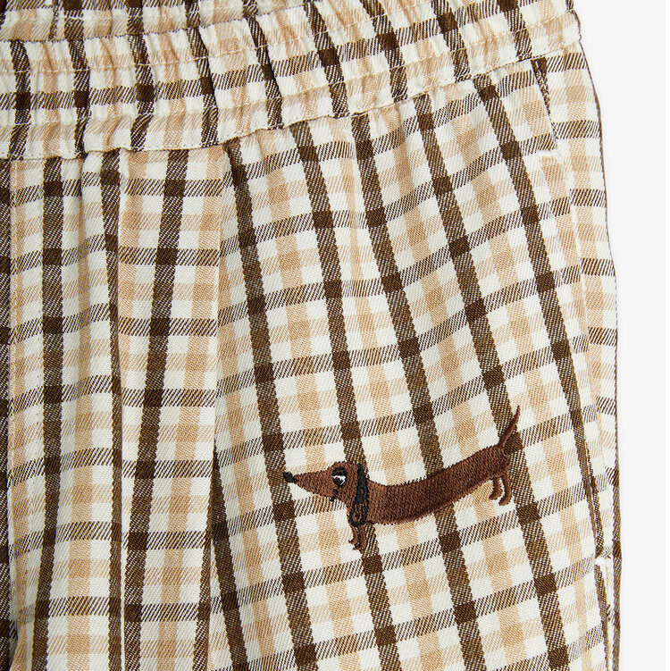 Mini Rodini Gingham Beige Woven Elastic Pants