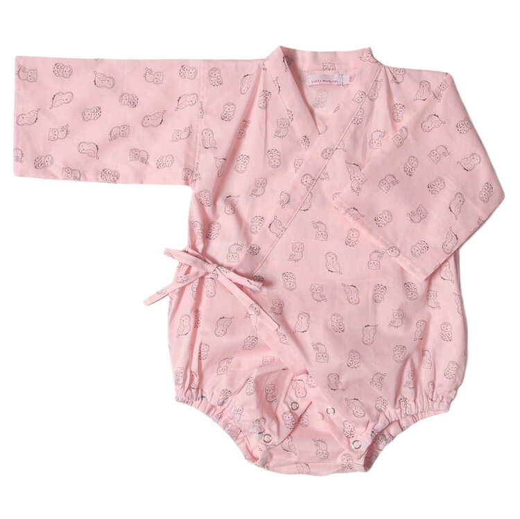 Lucky Wang Kimono One Piece Mini Owls Pink