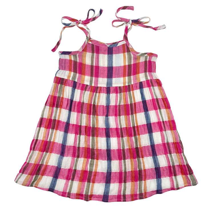 Lucky Wang Crinkle Plaids Pink Zoe Dress