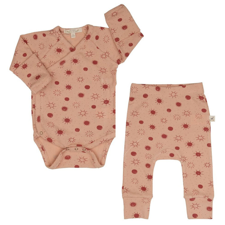 Red Caribou Coral Pink Kimono Onesie Set