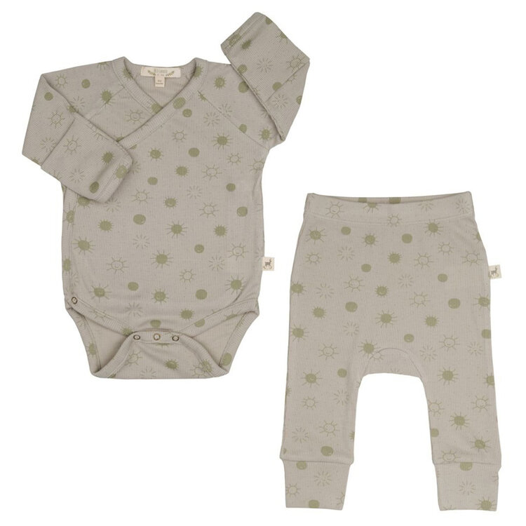 Red Caribou Grey Sunny Smiles  Kimono Onesie Set