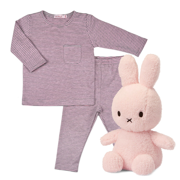 Baby Gift Set: Wings Pink Grey Stripes Playset 6m,  Miffy Sitting Terry Light Pink 9"