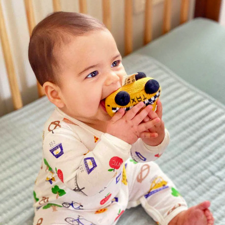 Baby Gift Set: NYC Print Organic Romper 3m, Taxi Rattle, New York: A Book of Colors