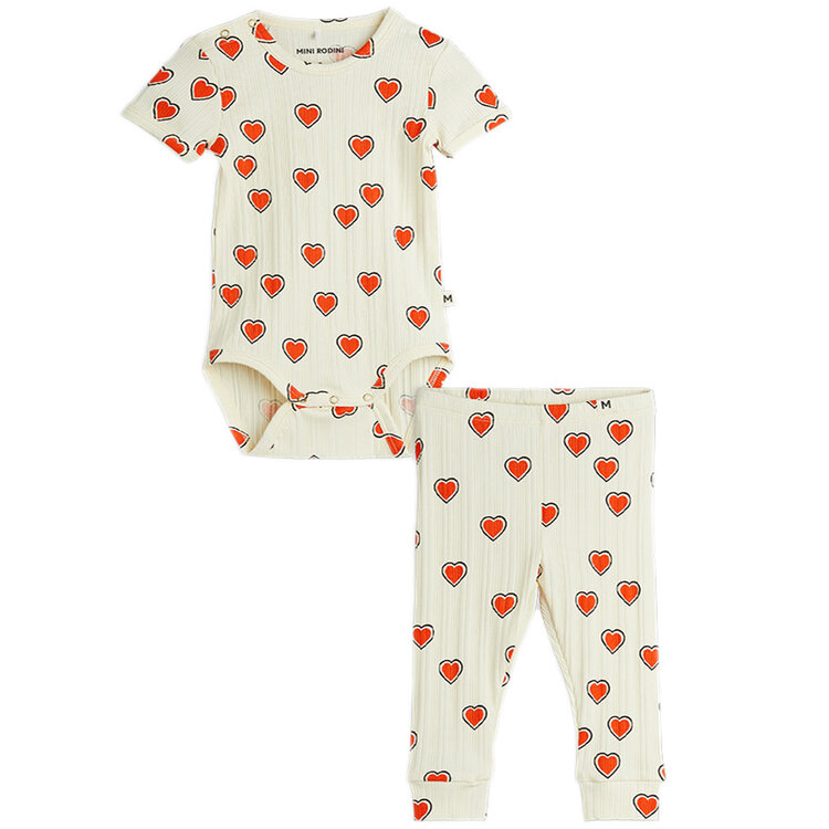 Mini Rodini Outlined Hearts Body Set AOP