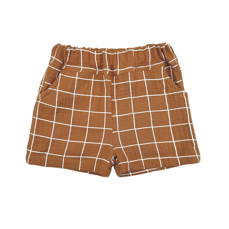 Lucky Wang White Grid Ochre Gauze Infant Shorts
